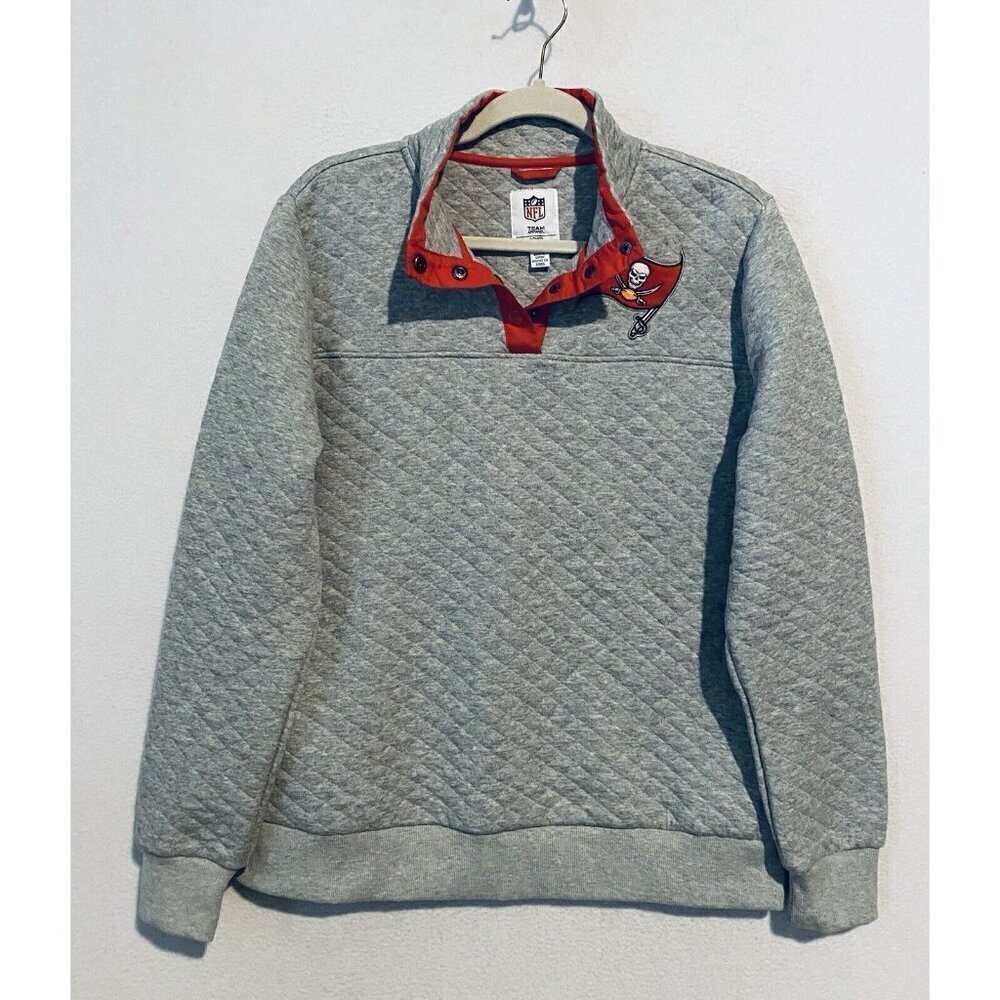 Tampa Bay Buccaneers NFL Sweater Womens XL Gray Quilted Pullover Sweatshirt
